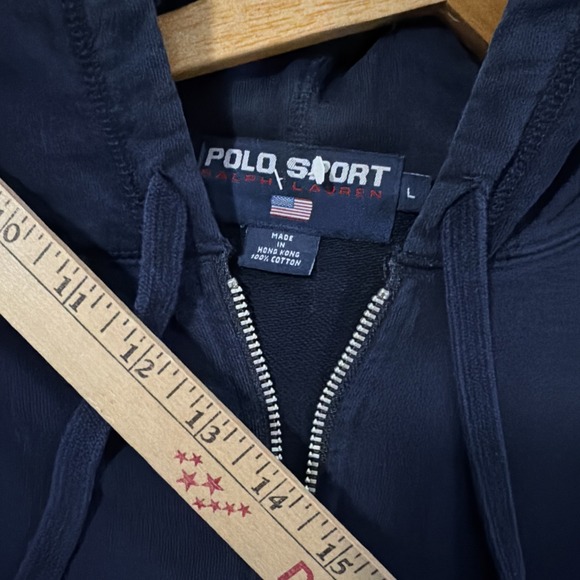 Polo Sport Full-Zip Hoodie Jacket Mens L Navy Blue Slight Wash Fade Y2K - Picture 2 of 10